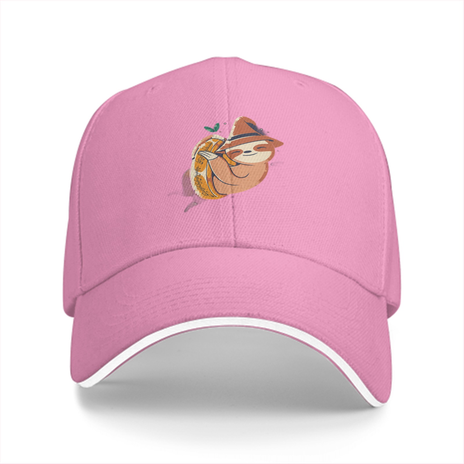 Black Baseball Cap With Cute Sloth Hugging Pumpkin Print