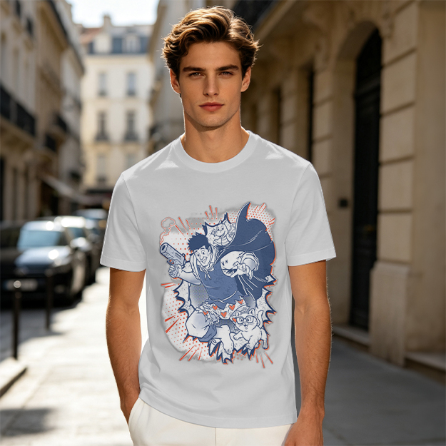 Olive T-Shirt with Playful Comic Style Character Print