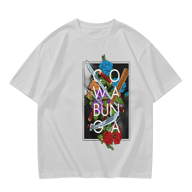 Olive Graphic T-Shirt with Cowabunga Floral Weapon Art