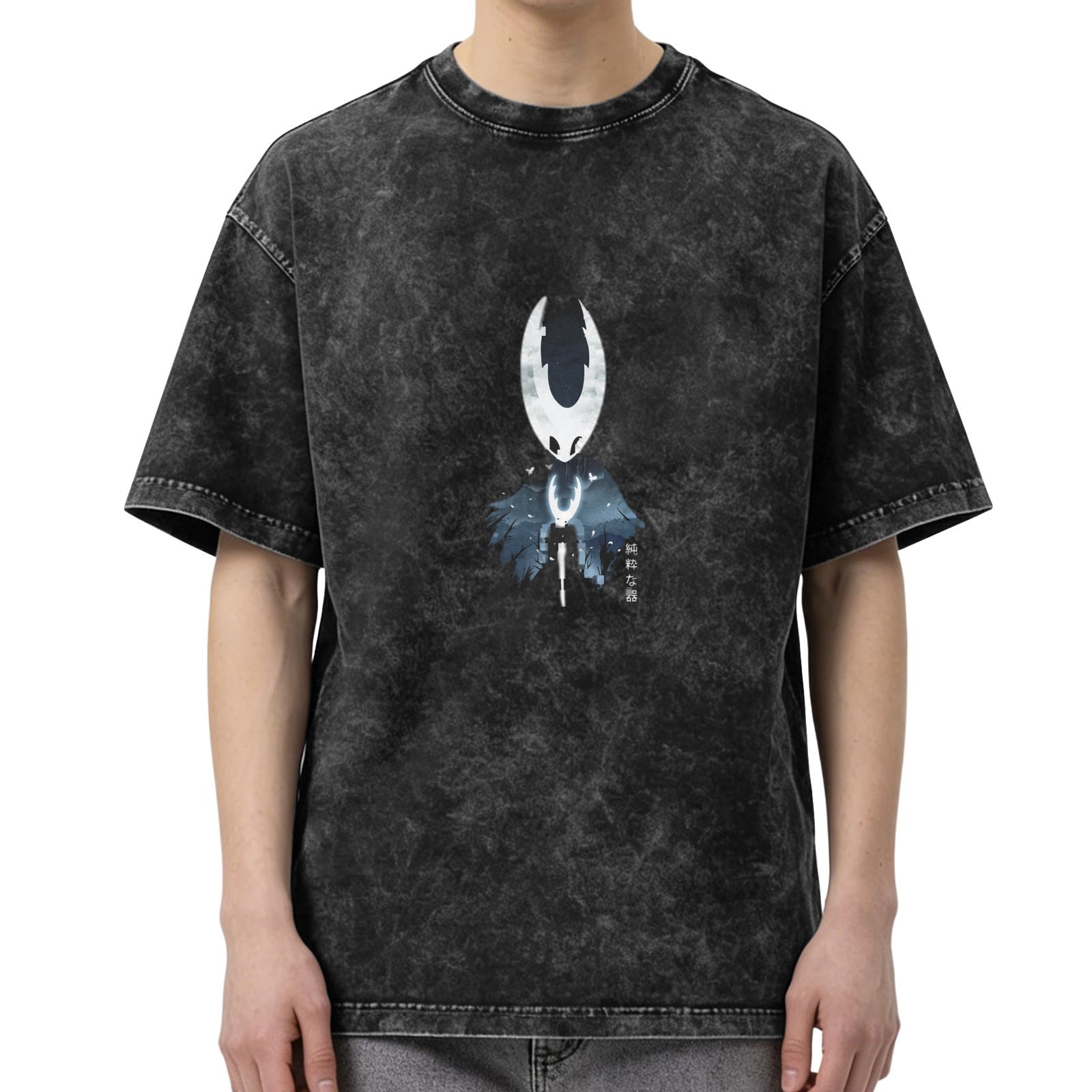 Hollow Knight Pure Vessel Graphic Washed Black Oversized T-Shirt