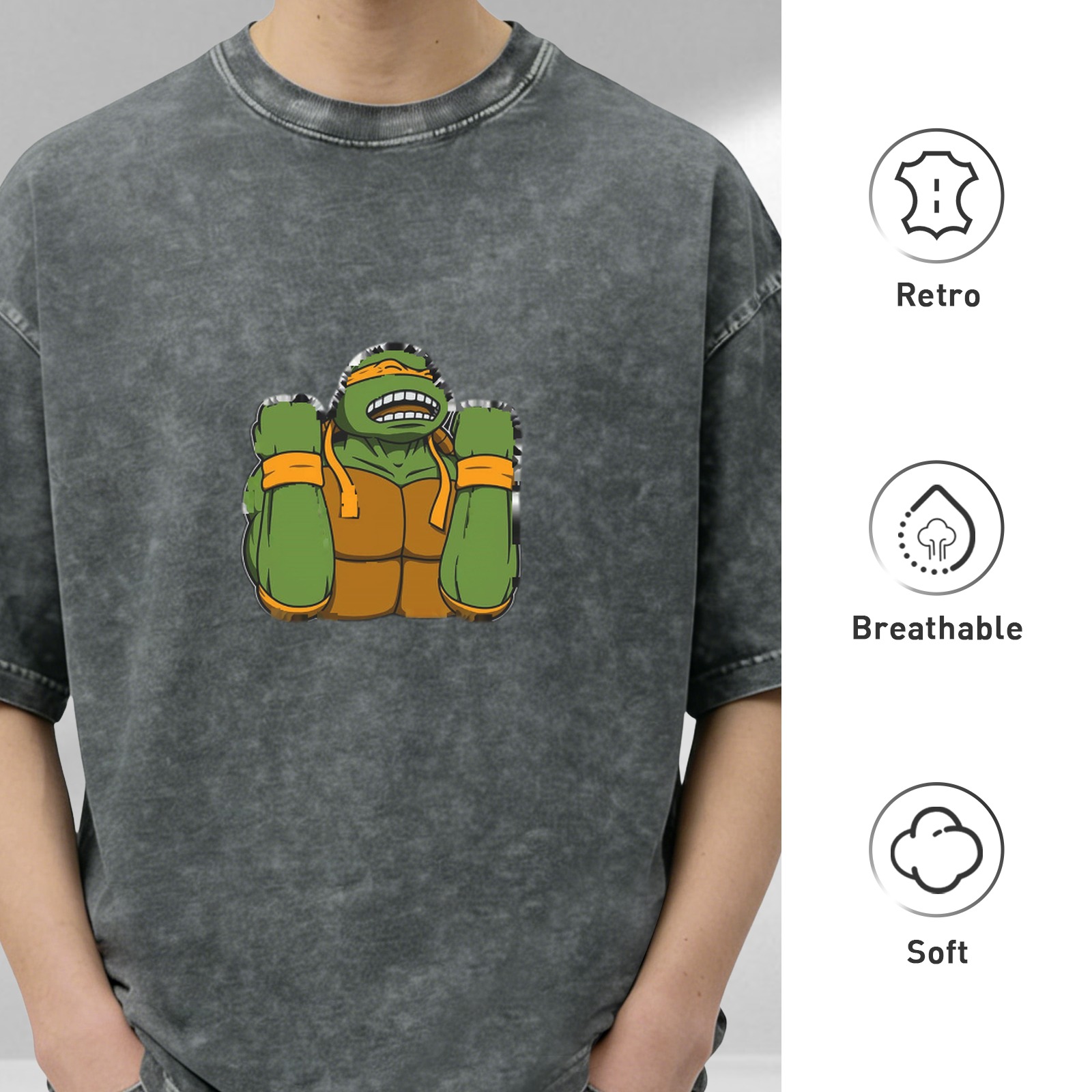 Teenage Mutant Ninja Turtles Graphic Print Acid Wash Short Sleeve T-shirt