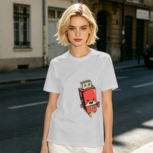 Olive T-Shirt With Cartoon USB Flash Drive Character Print