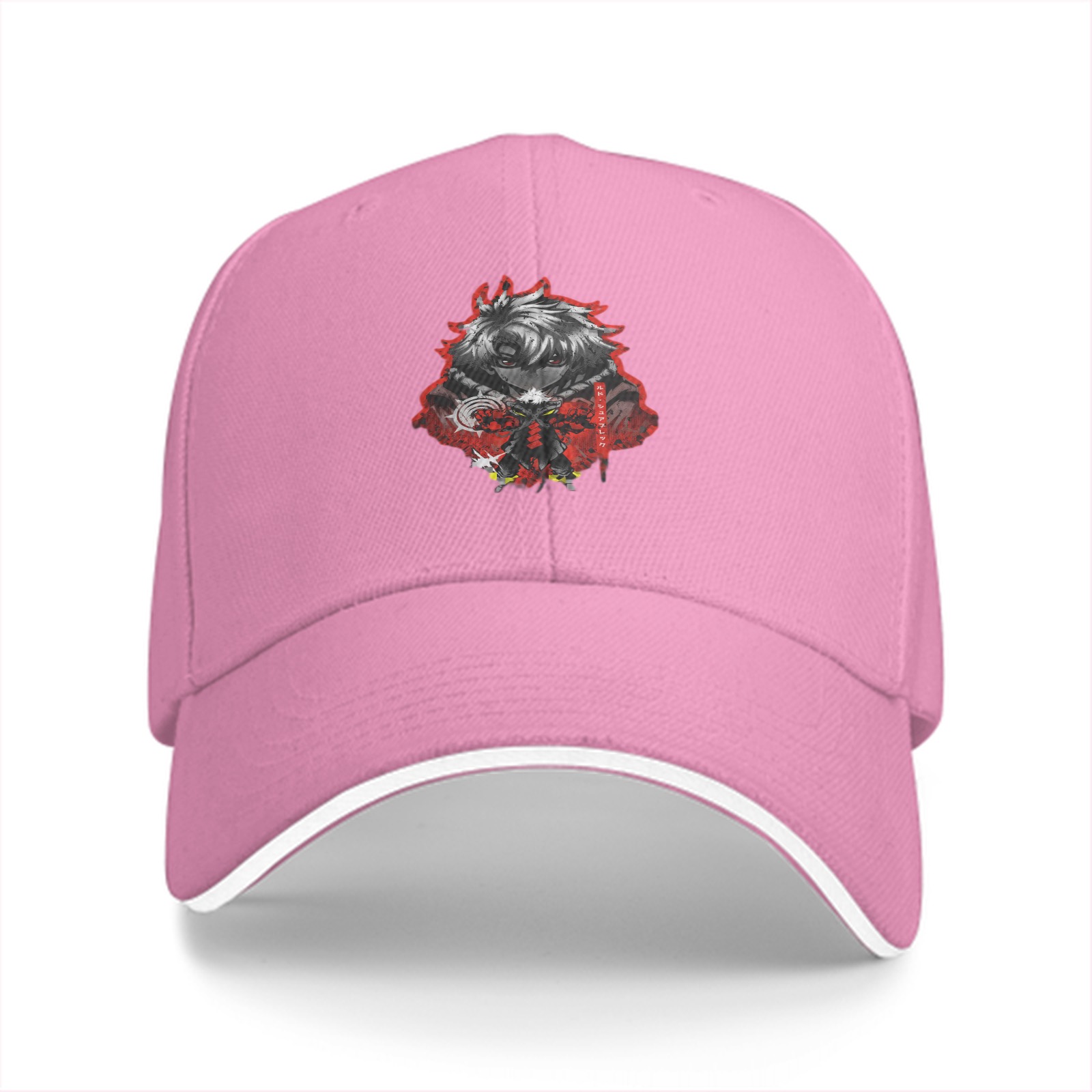 Black Baseball Cap with Anime Warrior Graphic Print
