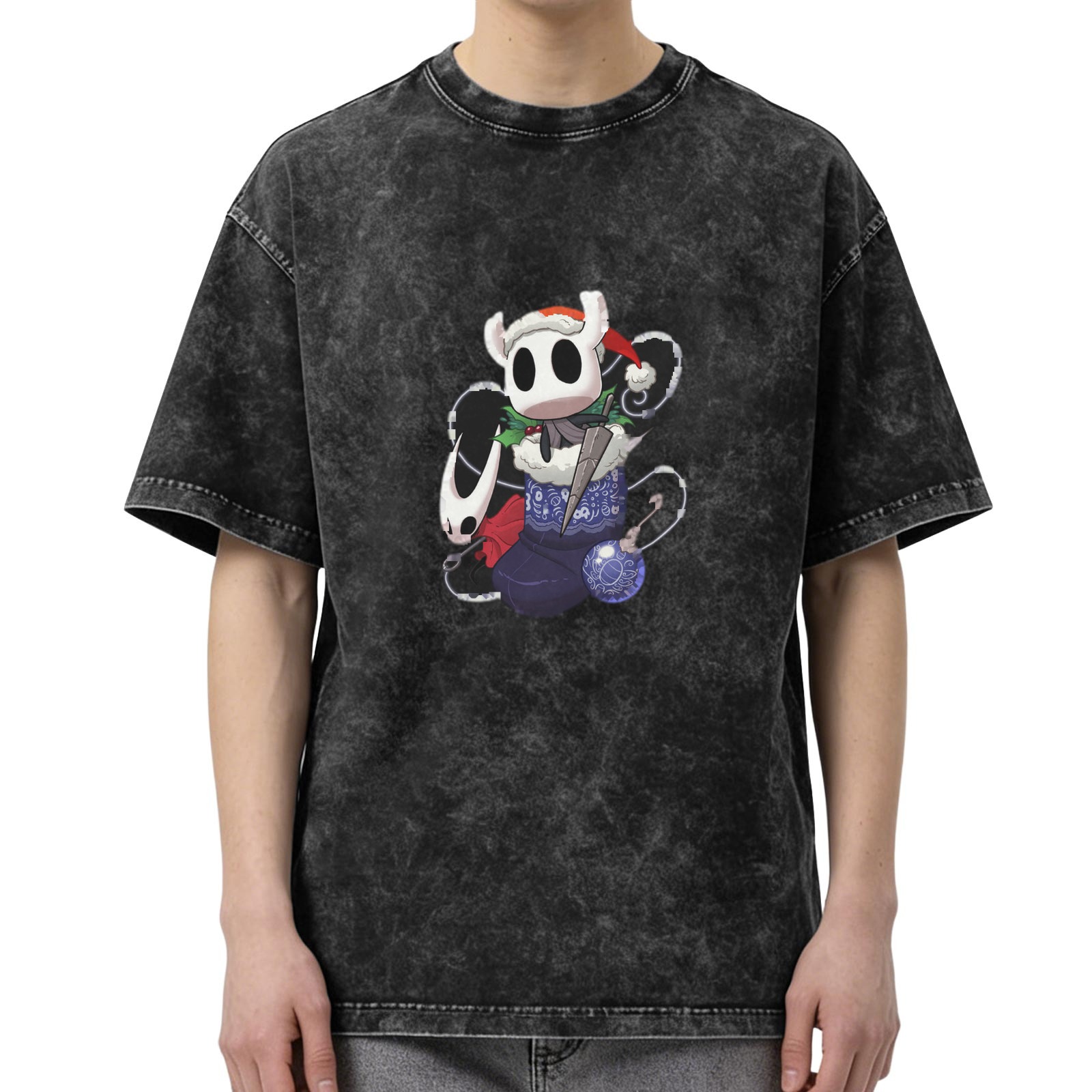 Hollow Knight Christmas Graphic Washed Black T-Shirt