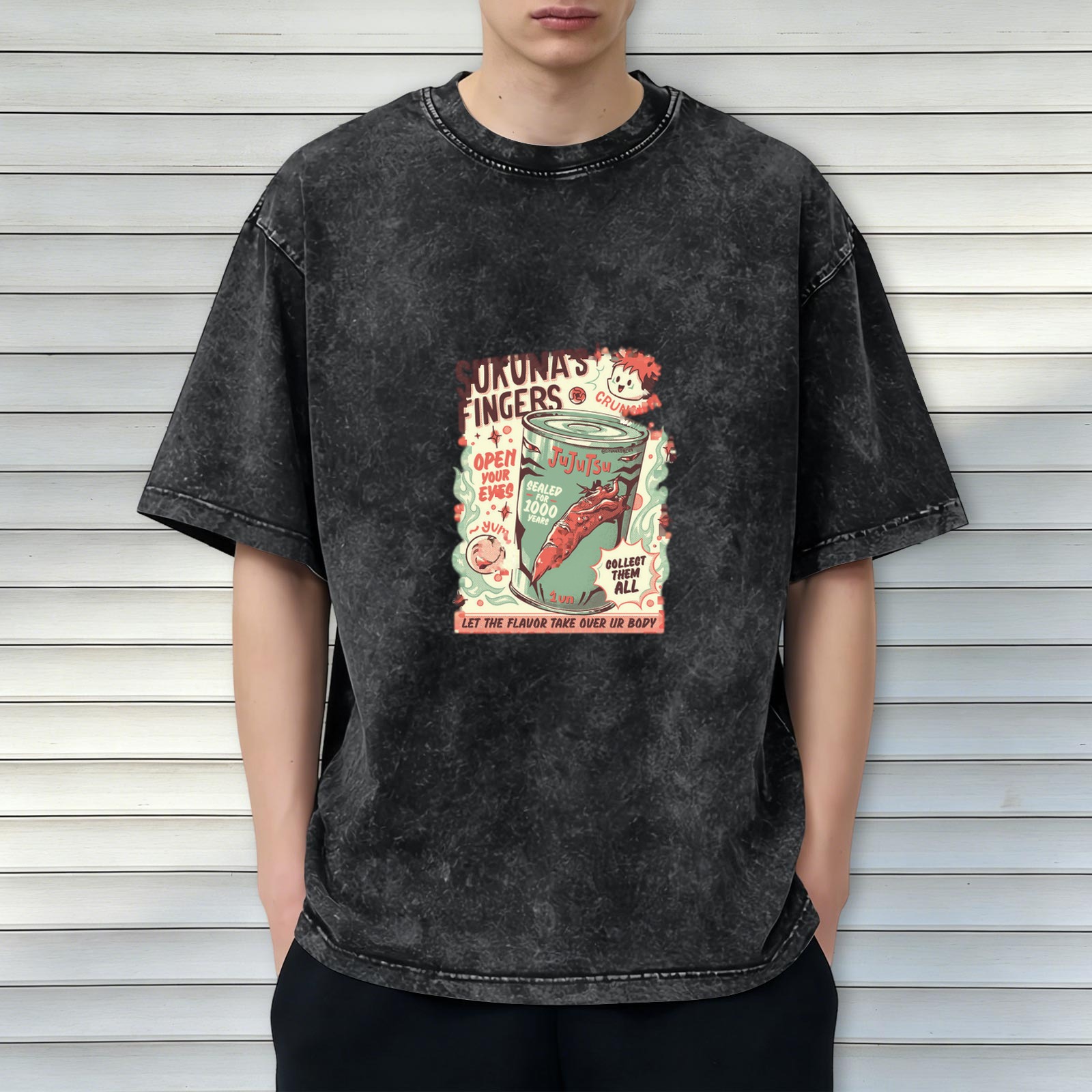 Jujutsu Kaisen Sukuna's Fingers Vintage Graphic Acid Wash T-Shirt
