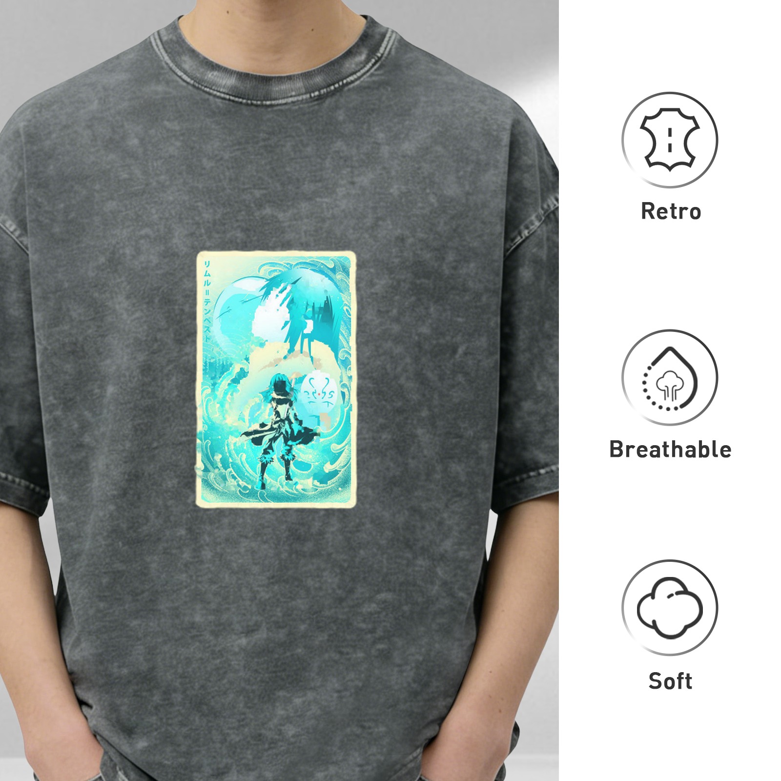 Anime Water Spirit Graphic Vintage Wash T-Shirt