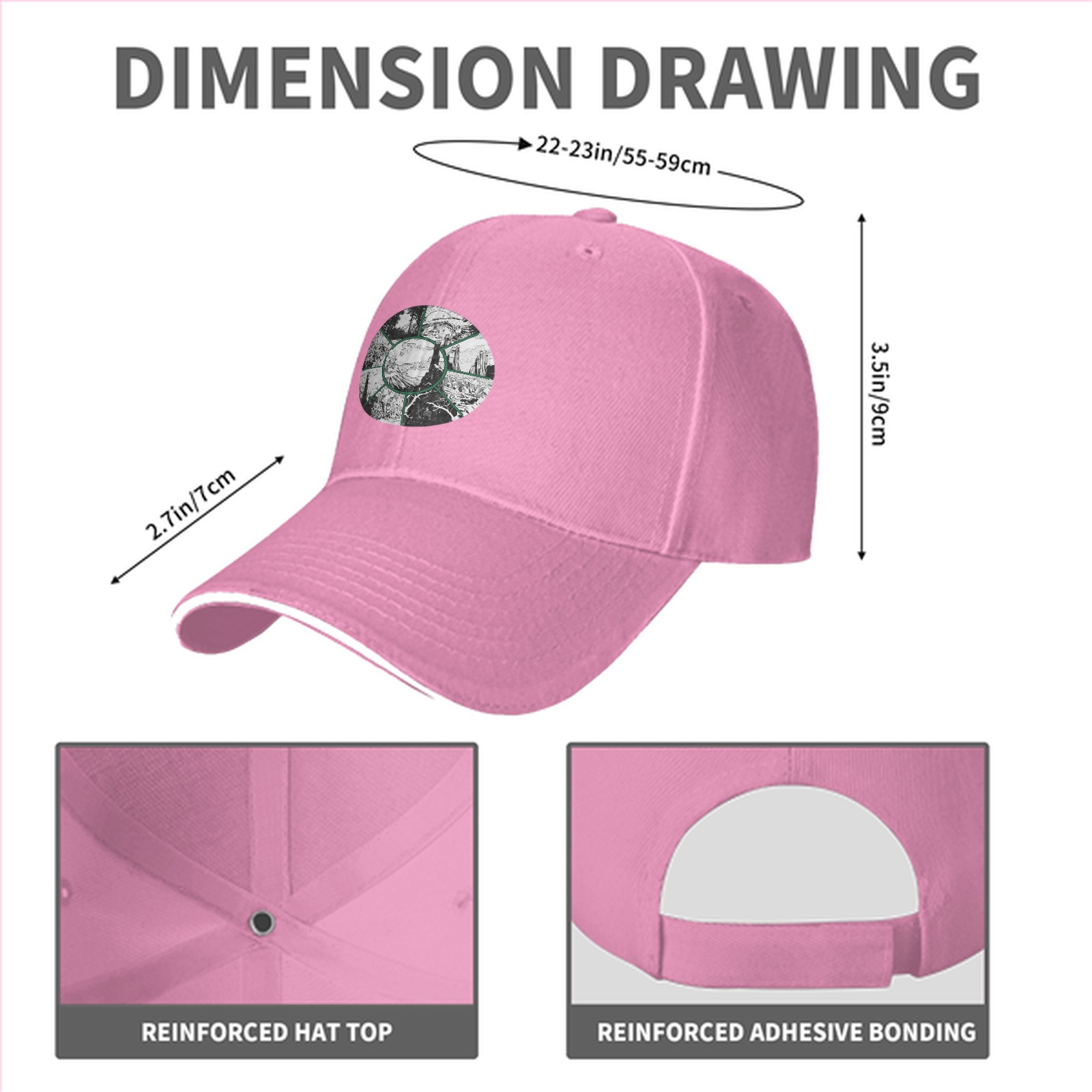 Black Baseball Cap With Circular Nature Landscape Graphic