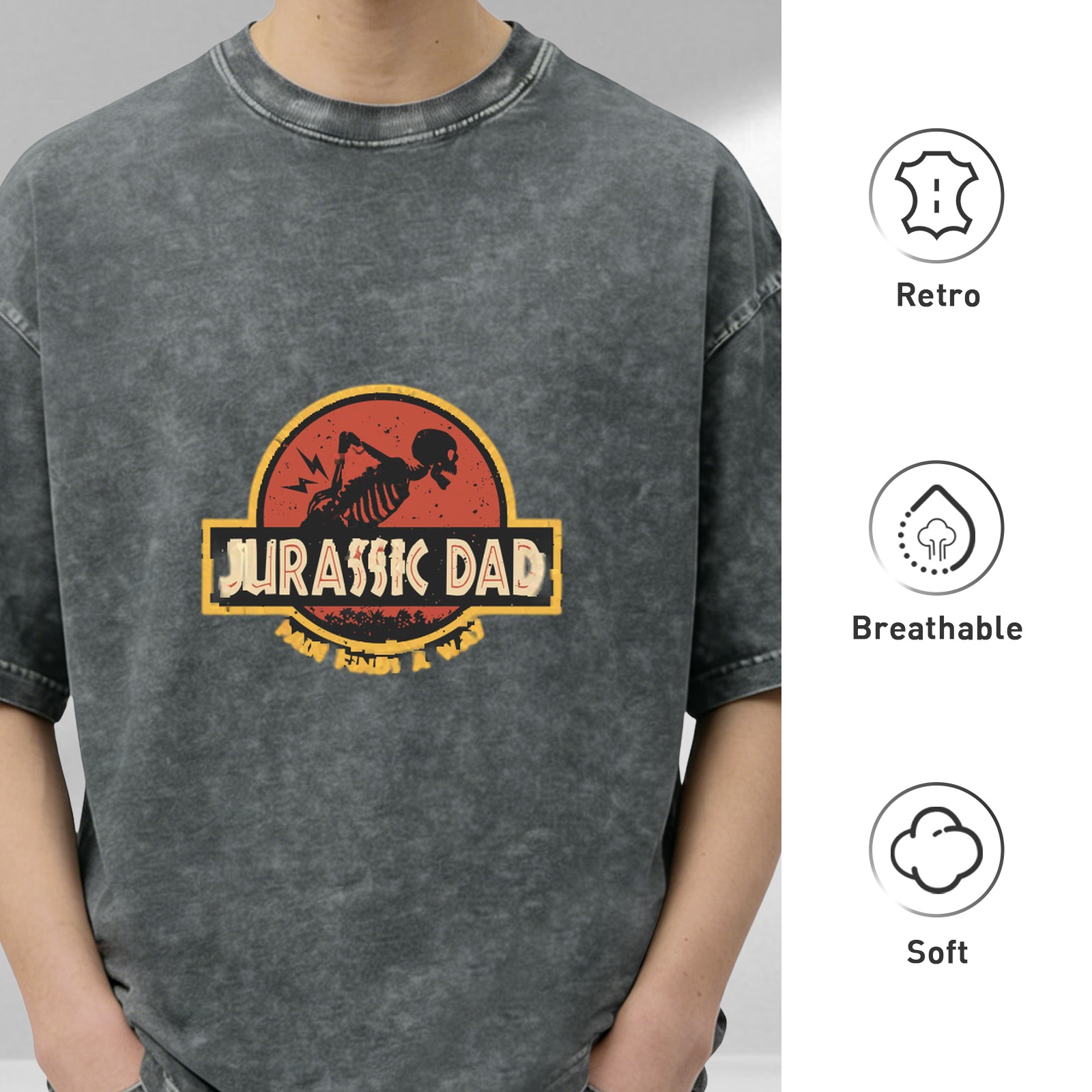Jurassic Dad Funny Vintage Graphic Acid Wash T-Shirt for Fathers Day