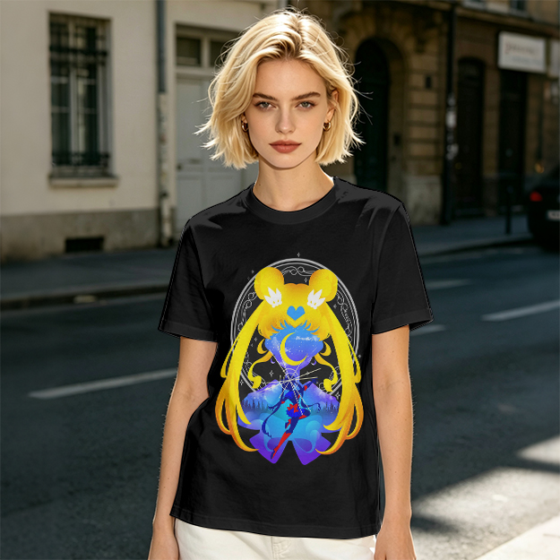 Olive T-Shirt with Sailor Moon Themed Graphic Print