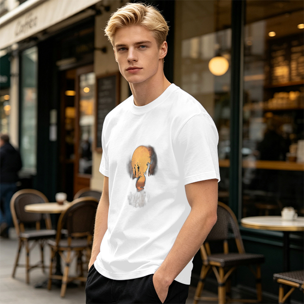 Olive Green T-Shirt With Abstract Skull Graphic Print