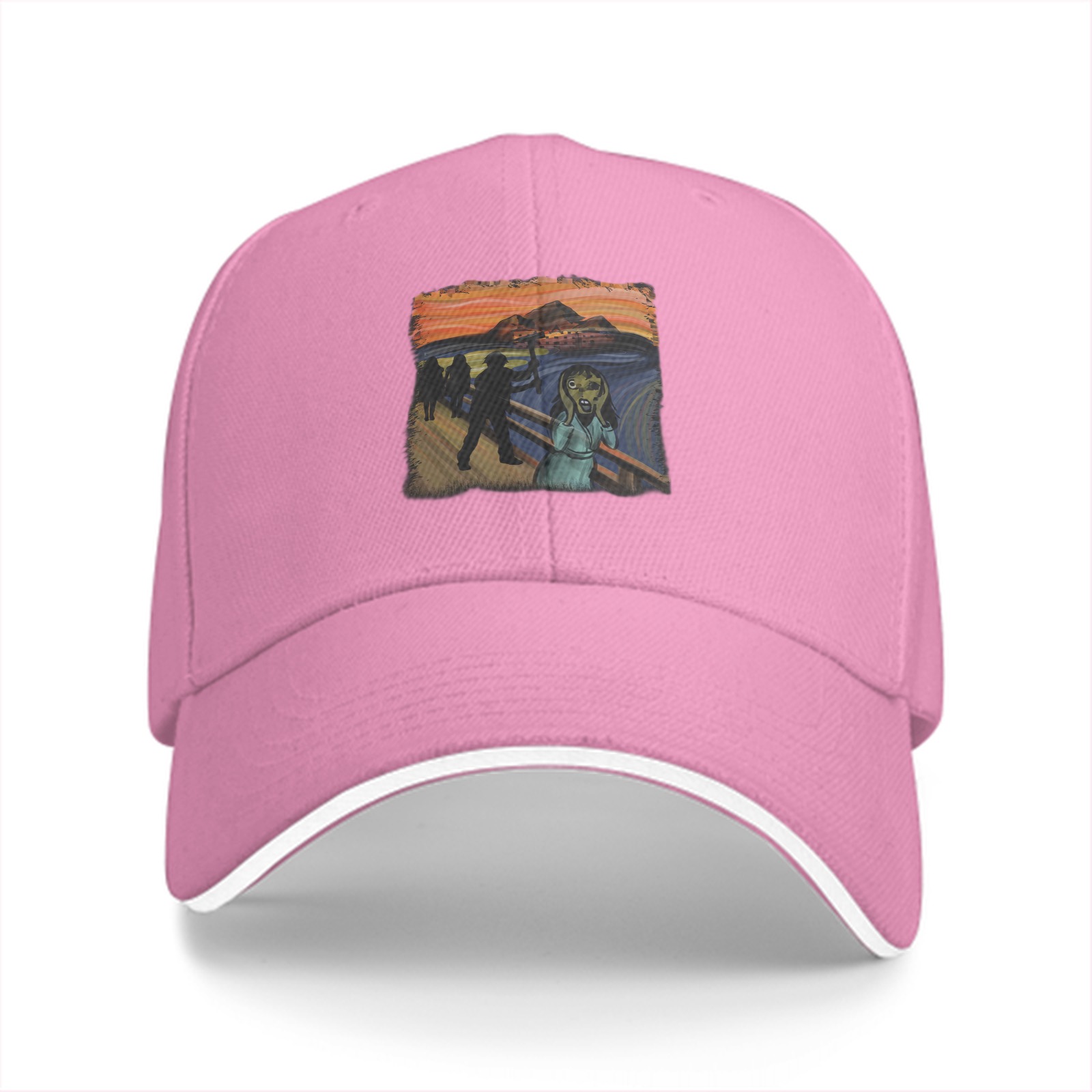Black Baseball Cap With The Scream Art Print Design