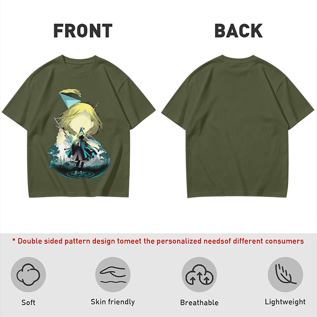 Olive T-Shirt With Chibi Wizard Anime Character Print