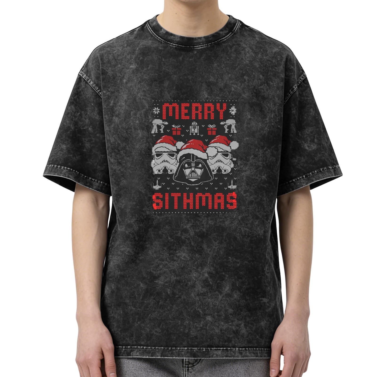 Star Wars Merry Sithmas Ugly Christmas Design Acid Wash Oversized T-Shirt