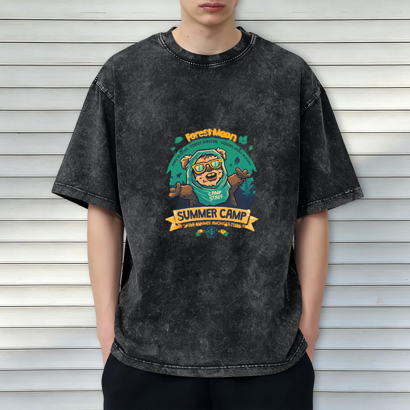Washed Black Summer Camp Ewok Graphic T-Shirt