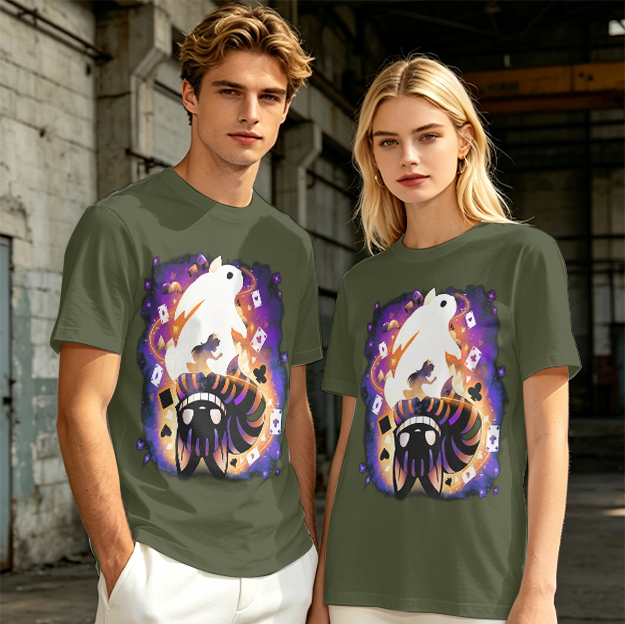 Olive T-Shirt With Magical Rabbit And Playing Card Print