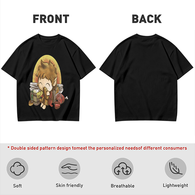 Chibi Hobbit Eating Bread Surrounded by Food T-Shirt