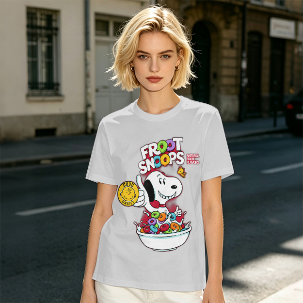Olive T-Shirt with Snoopy Froot Snoops Cereal Bowl Graphic