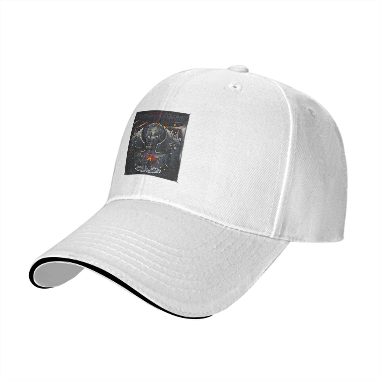Black Baseball Cap With Sci-Fi Robot Graphic Print