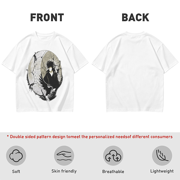 Olive T-shirt with Dark Anime Character and Raven Print