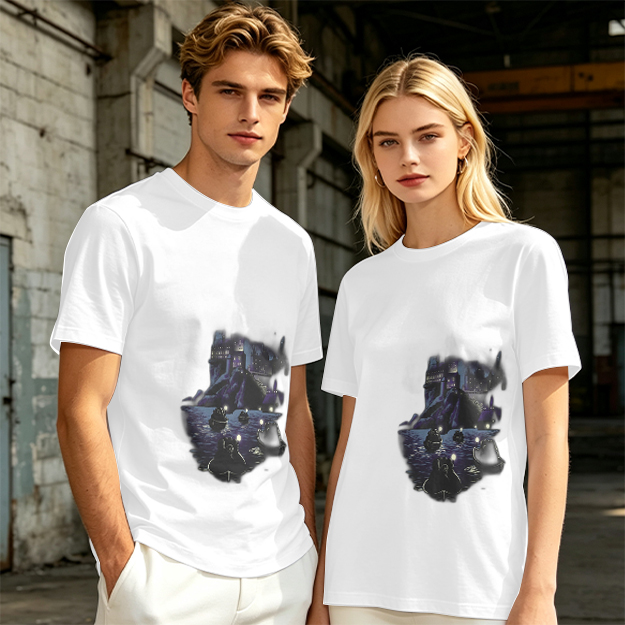 Olive Green T-Shirt With Dark Night Scene Graphic Print