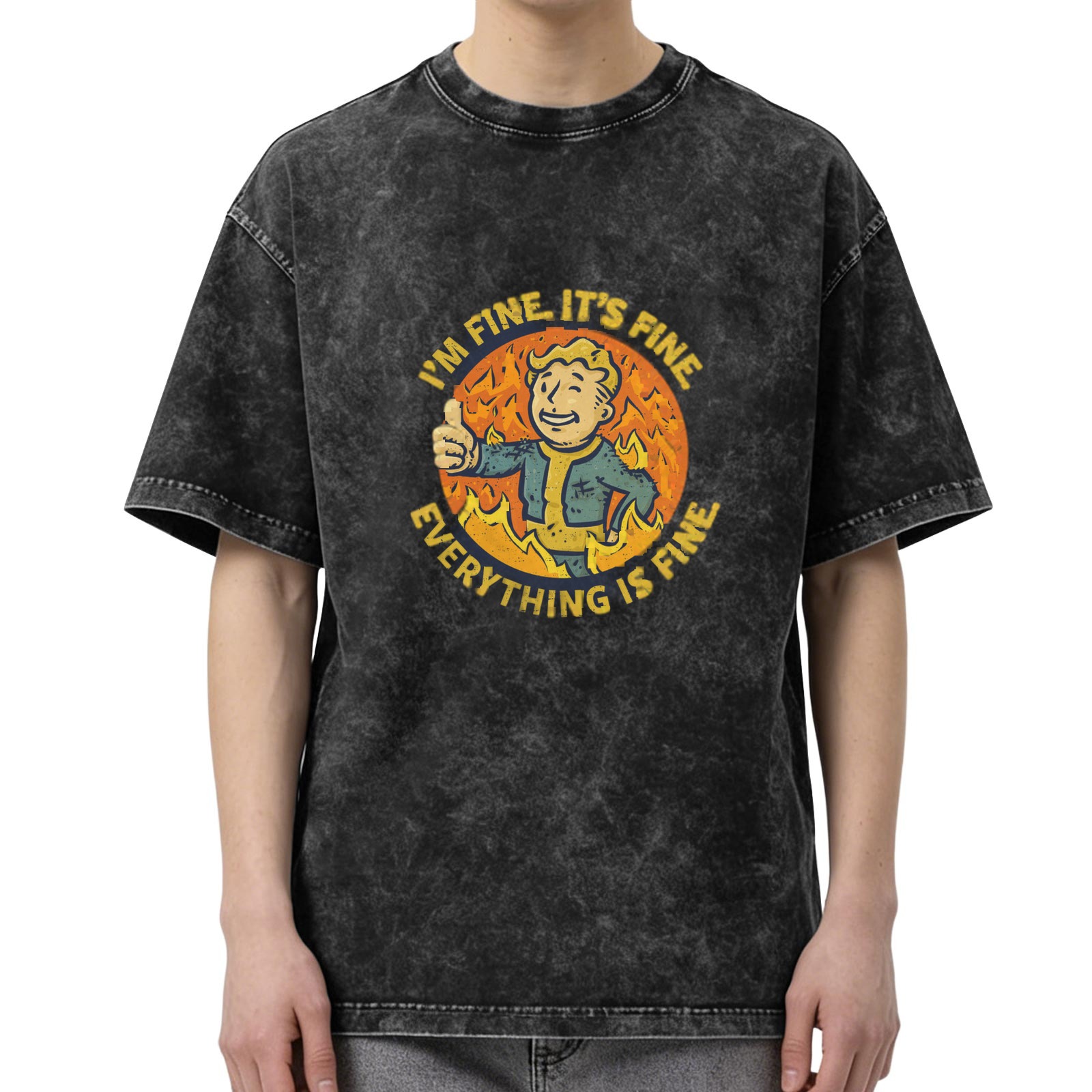 Fallout Vault Boy 'I'm Fine Everything Is Fine' Acid Wash Short Sleeve T-Shirt