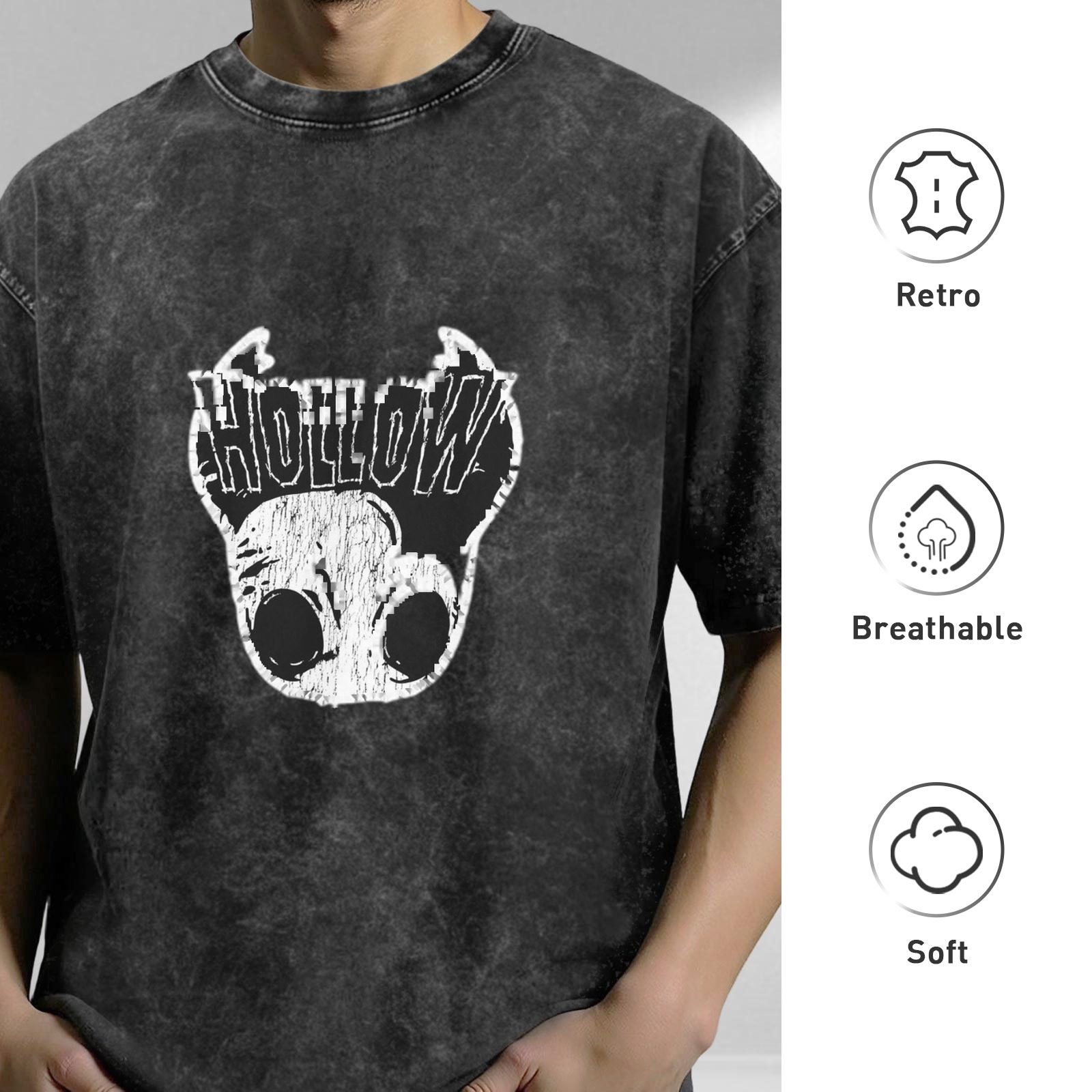 Washed Black T-Shirt With Hollow Skull Graphic Print