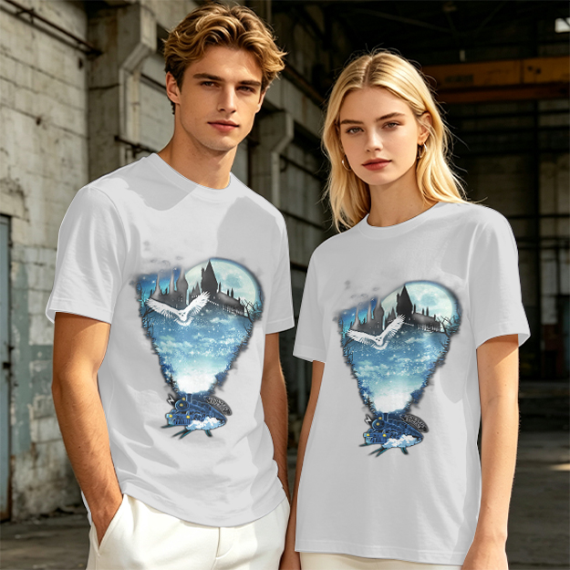 Olive T-Shirt With Magical Castle Owl Night Sky Graphic