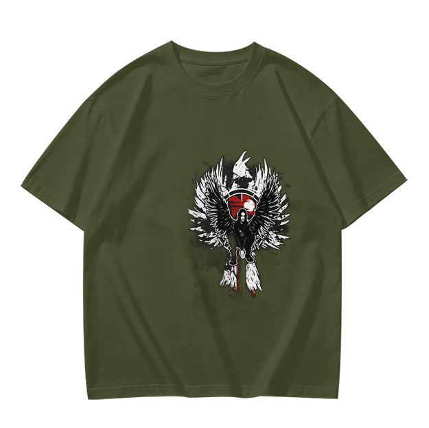 Olive T-Shirt With Winged Warrior Graphic Print
