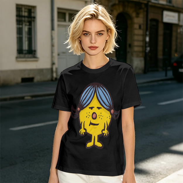 Olive Green T-Shirt With Grumpy Yellow Cartoon Girl Print