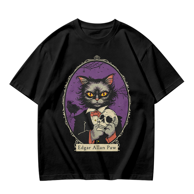 Edgar Allan Paw Cat Skull Raven Graphic Tee