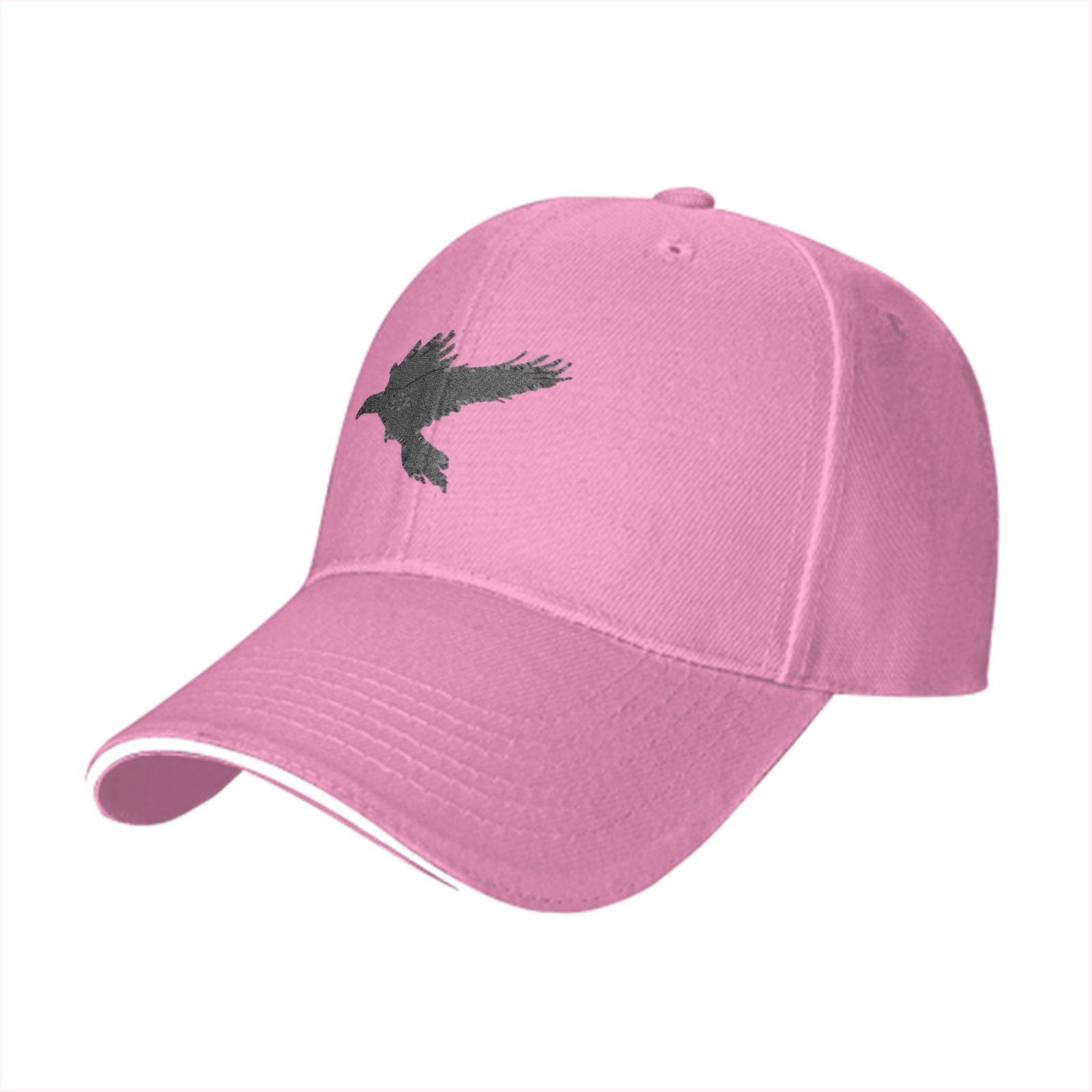 Black Baseball Cap With Grey Flying Raven Silhouette Design