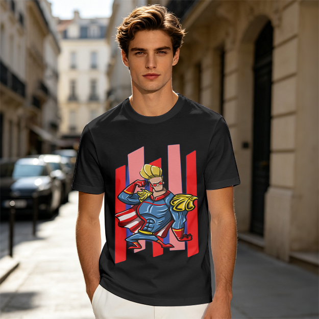 Olive T-Shirt With Cartoon Superhero Character Graphic Print