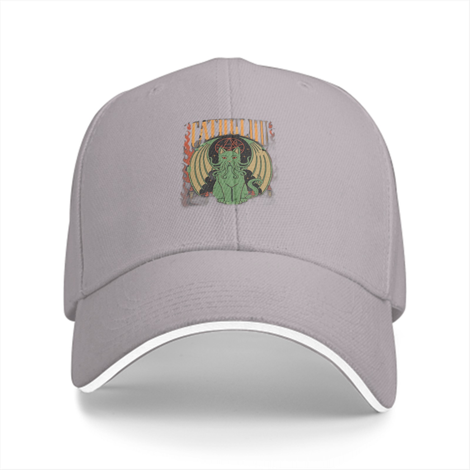 Black baseball cap with Cthulhu cat graphic design