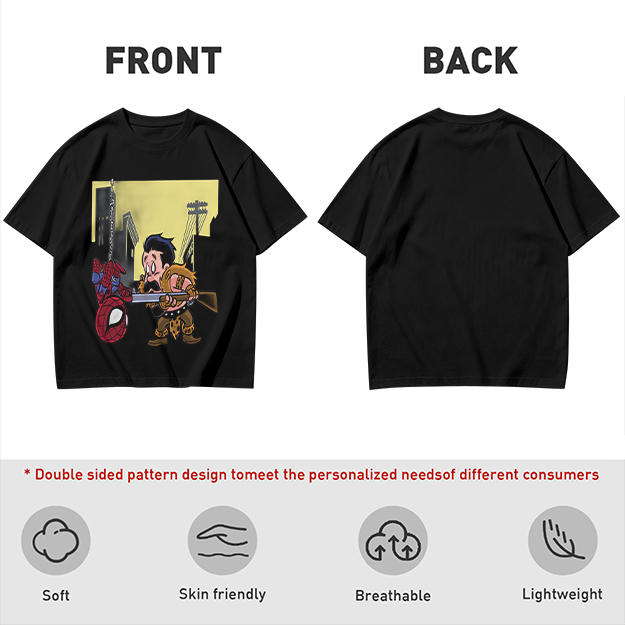 Olive T-shirt with Spider-Man and Hunter Cartoon Print