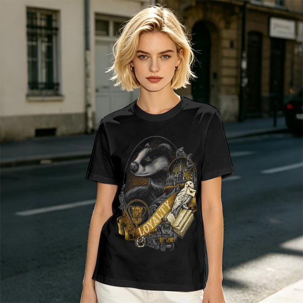 Olive Green Hufflepuff Loyalty Badger Graphic T-Shirt