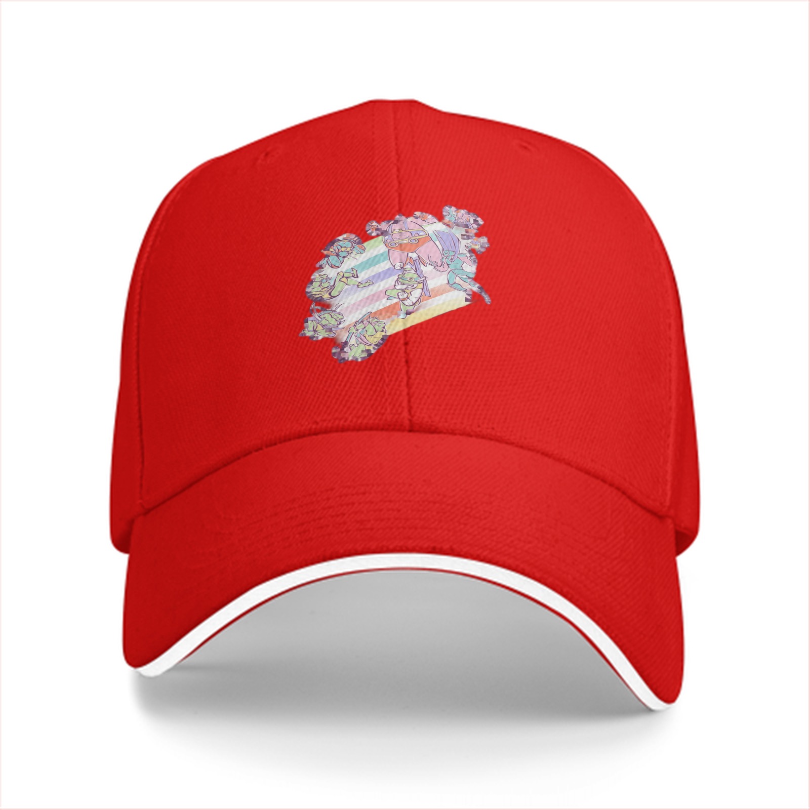 Black Baseball Cap With Pastel Rainbow Anime Character Print