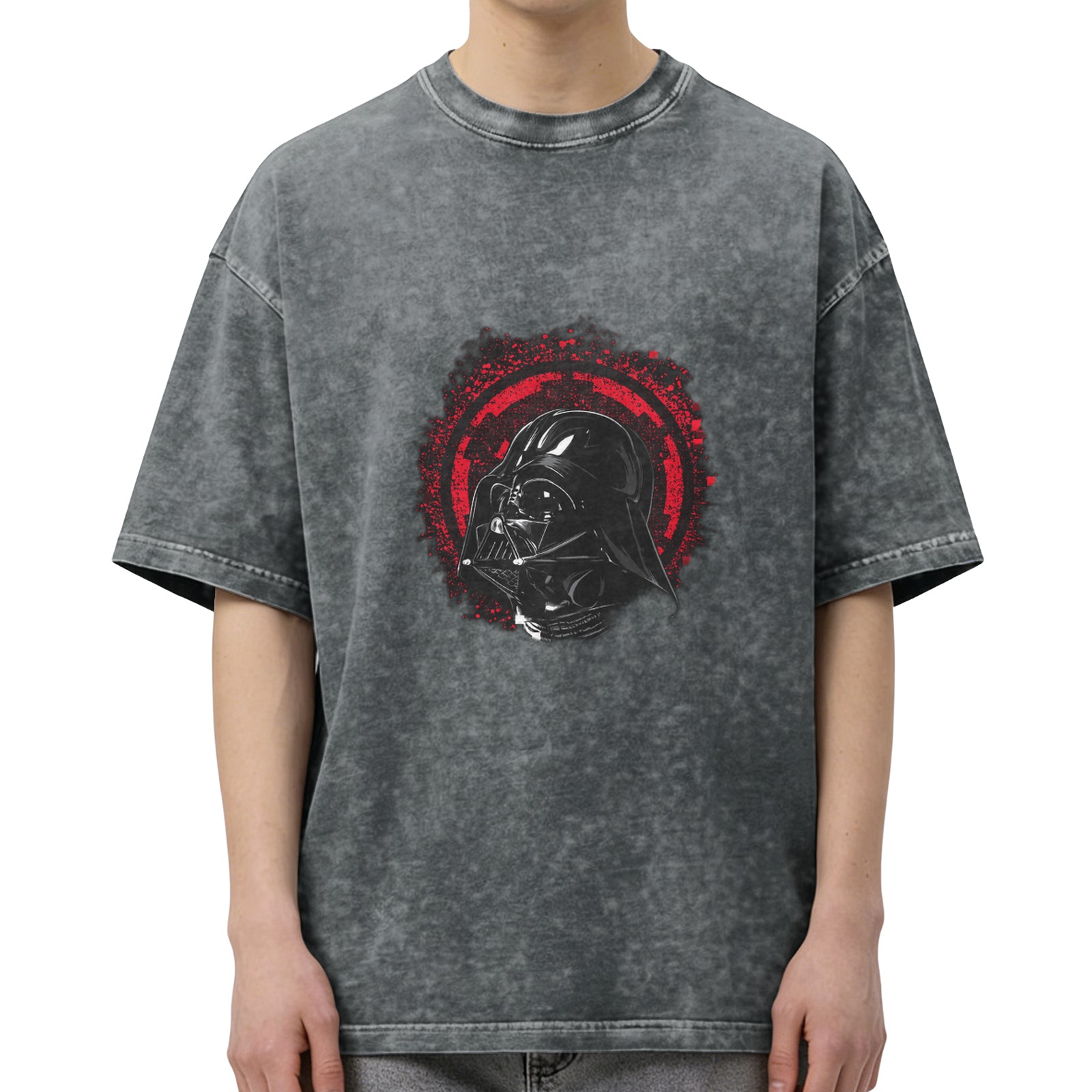 Darth Vader Helmet Graphic Acid Wash Black Cotton T-Shirt