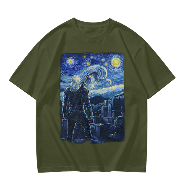 Olive T-Shirt With Starry Night Witcher Art Print