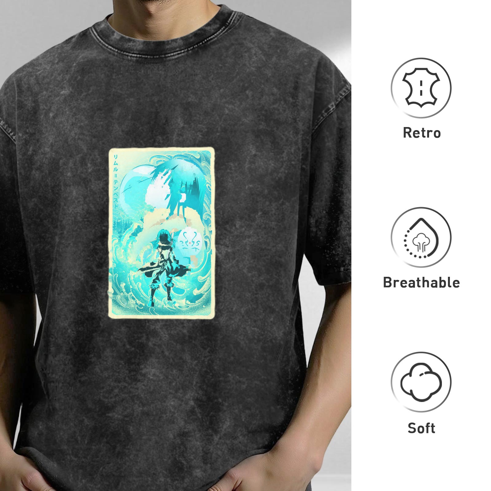 Anime Water Spirit Graphic Vintage Wash T-Shirt