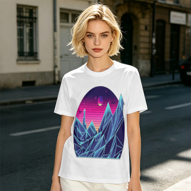 Olive T-Shirt With Synthwave Crystal Mountain Sunset Art