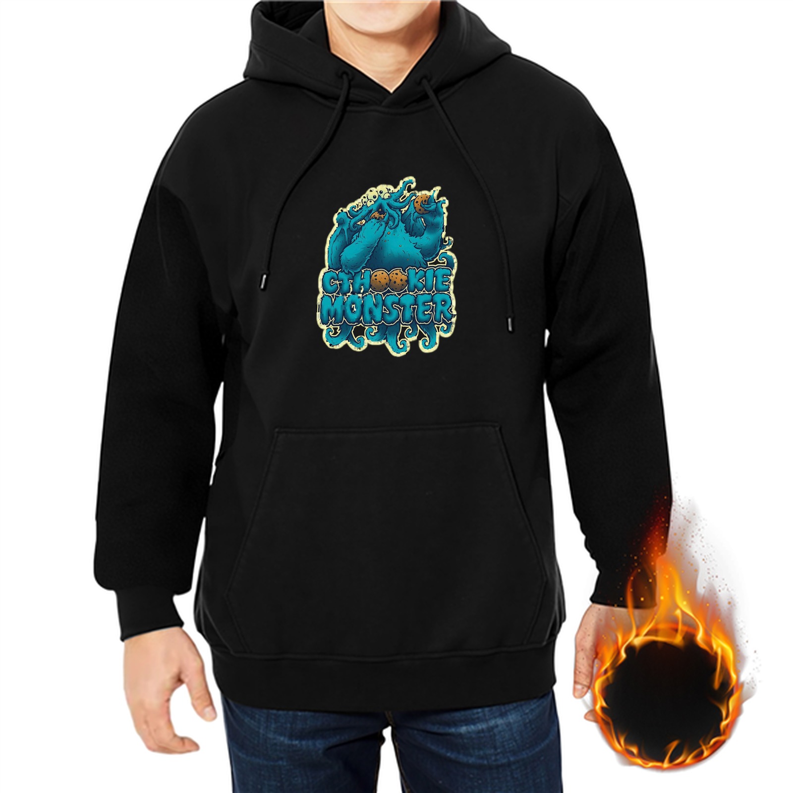 Black hoodie with Cookie Monster graphic print