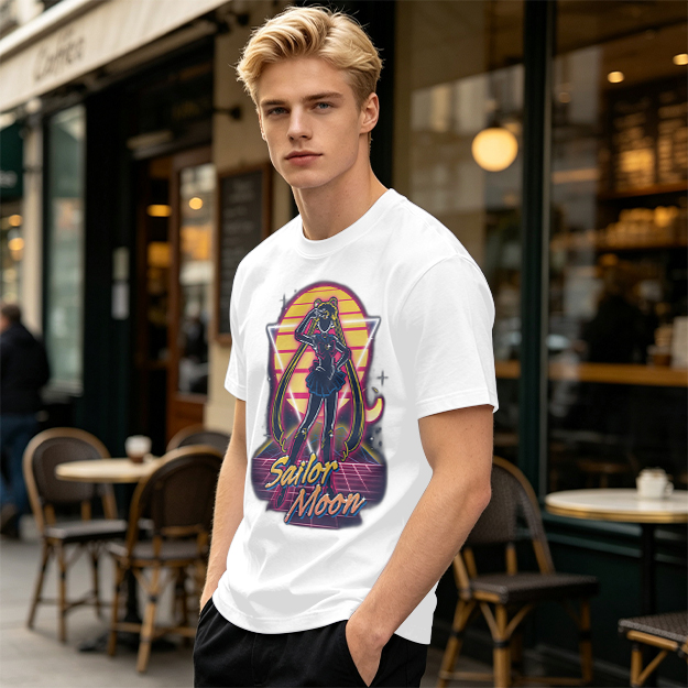 Olive Green Sailor Moon Retro Synthwave Graphic T-Shirt