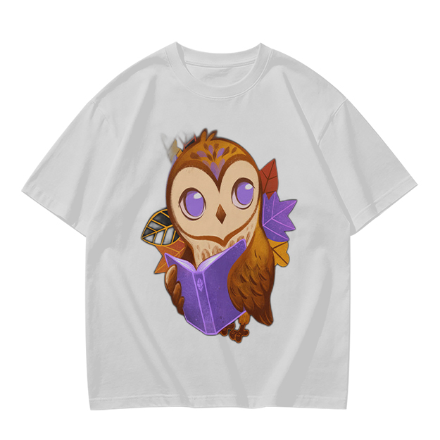 Owl Reading Book Autumn Leaves Graphic Tee