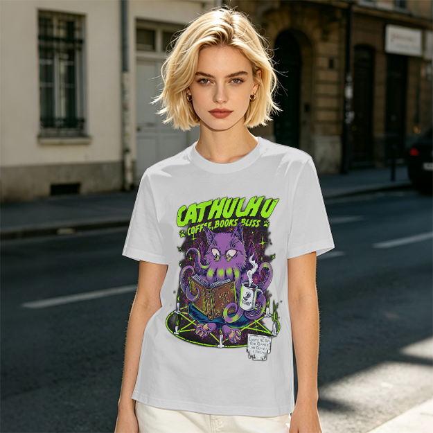 Cathulhu Coffee Books Bliss Cat Octopus Graphic T-Shirt