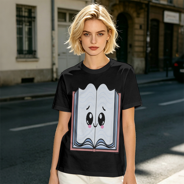 Olive T-Shirt With Cute Smiling Open Book Graphic Print