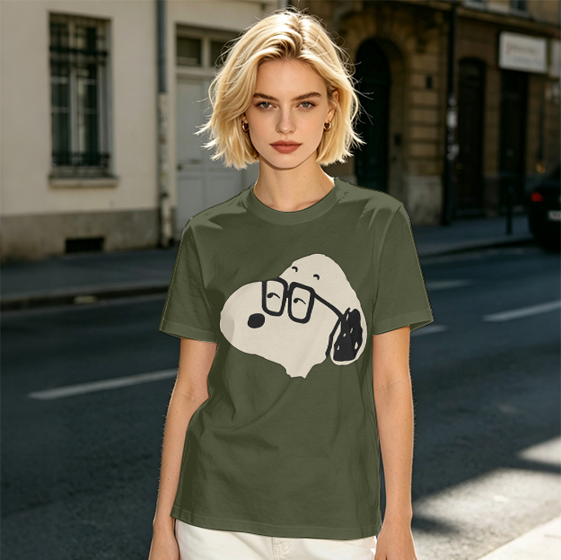 Olive T-Shirt With Snoopy Wearing Glasses Graphic