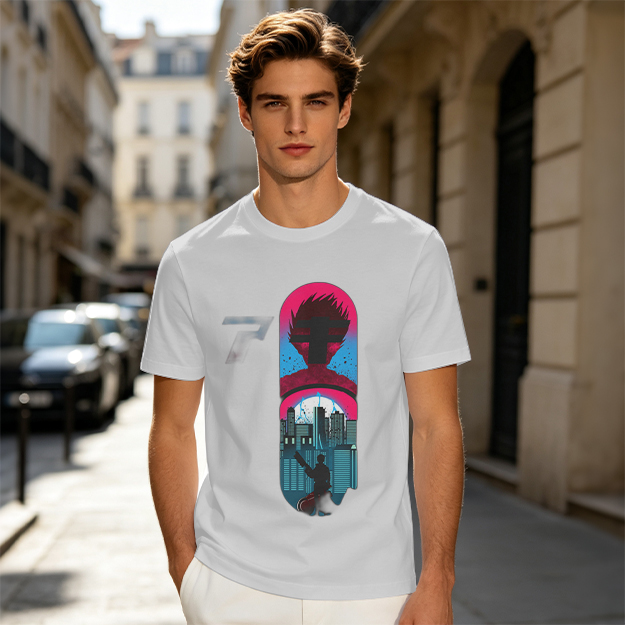 Olive T-Shirt With Cyberpunk City And Spiky Silhouette Graphic