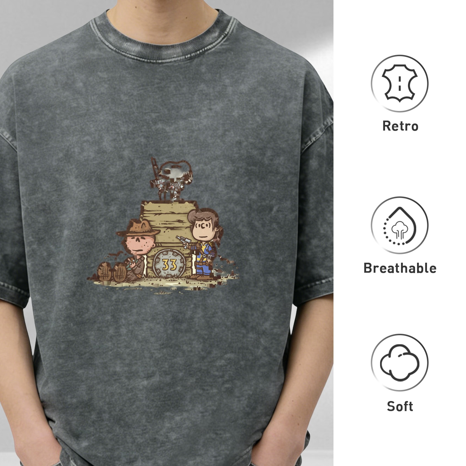 Wasteland Vault 33 Cartoon Characters Graphic T-Shirt