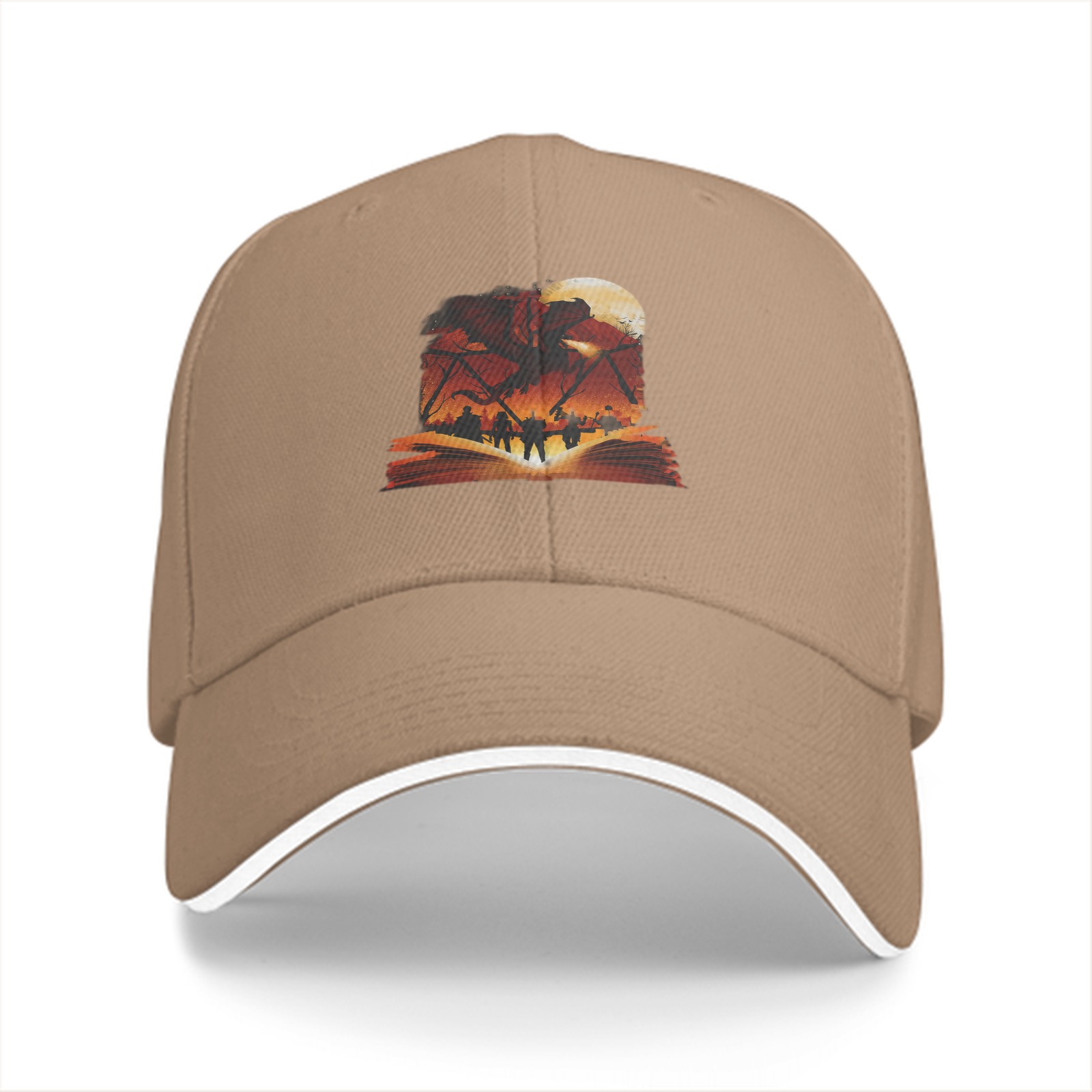 Black Baseball Cap With Fantasy Battle Scene Book Print