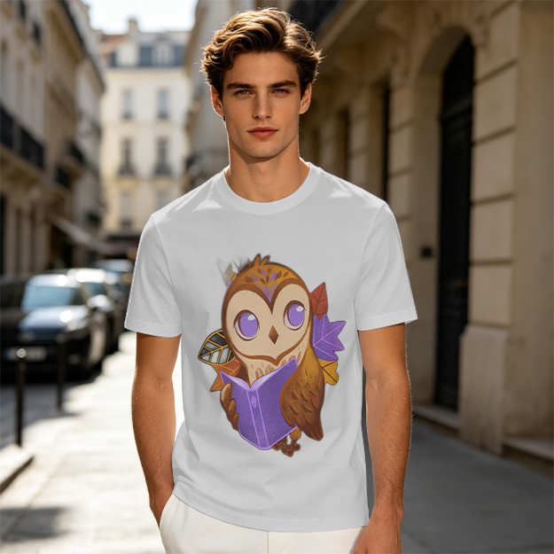 Owl Reading Book Autumn Leaves Graphic Tee